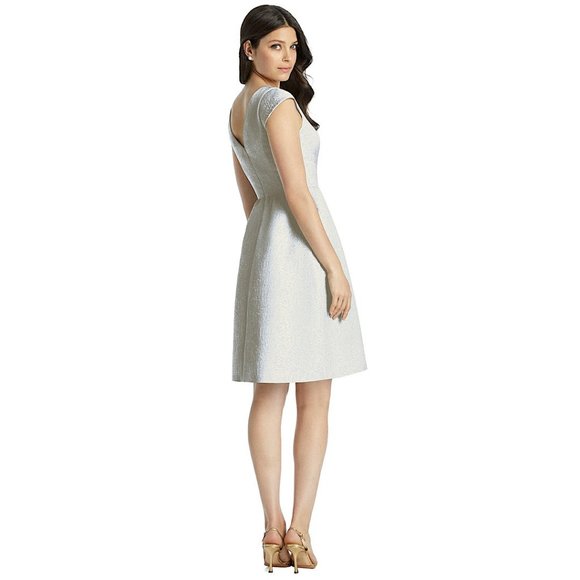 NWT Dessy Collection Bateau Neck Cap Sleeve Cocktail Dress Cloudy Gold 4 - Picture 6 of 13